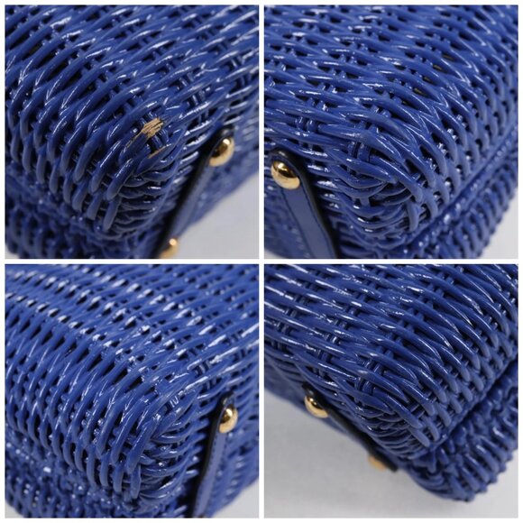 Salvatore Ferragamo Gancini Hand Bag Wicker 2way Blue Gold Auth 135631V - Picture 16 of 16